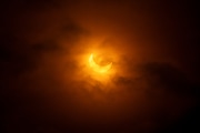 The annular solar eclipse seen through the clouds from Southeast Portland Saturday, Oct. 14, 2023.
