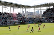 A general view during the opening match between the Portland Thorns FC and the Kansas City Current at the first stadium purpose-built for women's soccer at CPKC Stadium on March 16, 2024, in Kansas City, Missouri. (Photo by Jamie Squire/Getty Images)