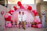 Virginia Reyes Rivas, left, and Nilson Gerardo Garcia posed for photos before being married on Valentine’s Day at the Multnomah County Courthouse, February 14, 2024