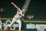 Oregon State right-hander Jacob Kmatz finished with a career-high 10 strikeouts as the Beavers beat the Michigan Wolverines Saturday in Arlington, Texas. (Photo by Mario Terrana)