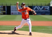 Oregon State freshman right-hander Eric Segura earned the first win of his college career Sunday against Oklahoma State at Globe Life Field in Arlington, Texas. (Photo by Mario Terrana)