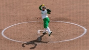 Morgan Scott #23 of the Oregon Ducks pitches the ball during a Pac-12 softball game against the Oregon State Beavers on Saturday, April 1, 2023, at Kelly Field in Corvallis. The Ducks went on to win 10-4 in the first game of a doubleheader on Saturday.