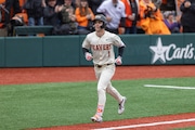 Oregon State’s Gavin Turley (#1) heads home after his grand slam in the first inning as the Beavers face the Washington Huskies in a Pac-12 college baseball tournament at Goss Stadium in Corvallis on Saturday, March 23, 2024.