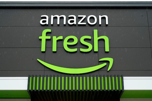 An Amazon Fresh grocery store sign