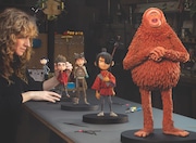 "Lead characters from Laika's five films -- Susan Link is on the far right, from 2019's "Missing Link." The others, from right to left, are from "Kubo and the Two Strings," "The Boxtrolls," "ParaNorman" and "Coraline."