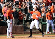 Oregon State shortstop Elijah Hainline (3) went 3 for 4 with a career-high five RBIs to break out of a two-week slump as the Beavers beat North Dakota State Thursday at Goss Stadium.