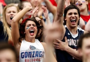 Fans cheer before the semifinals of the Final Four NCAA college basketball tournament between South Carolina and Gonzaga, Saturday, April 1, 2017, in Glendale, Ariz. (AP Photo/Matt York)