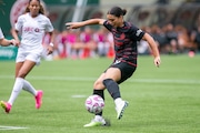 Portland Thorns forward Sophia Smith controls possession during an MLS match against the Chicago Red Stars at Providence Park on Sunday, May 21, 2023. 